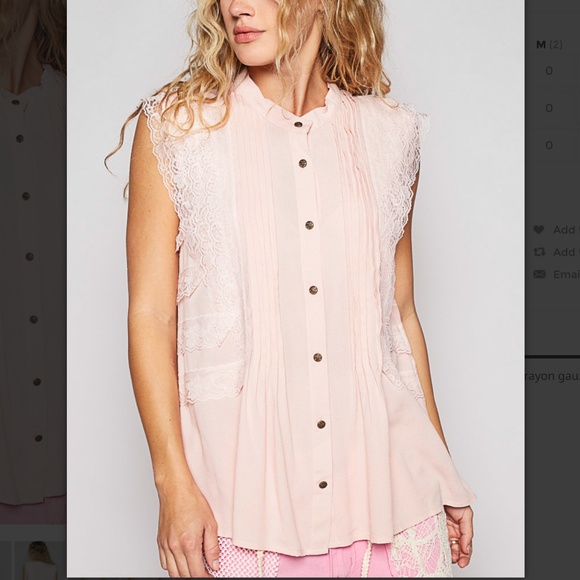 POL “ Madison 2 ” POL Sleeveless Rayon & Gauze Top with Lace Detail 35 - Picture 2 of 5